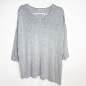 LOGO by Lori Goldstein‎ Womens Large Gray Piper Tunic Top Pockets Drop Shoulders